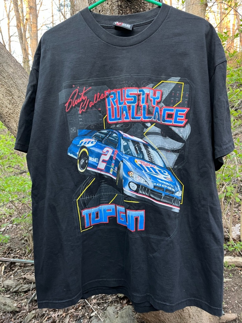 Vintage Chase Authentics Rusty Wallace Top Gun NASCAR T-Shirt Black Large